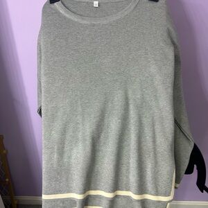 Women’s 2-piece Light Gray Crewneck Sweater and Pant Set with Cream Stripe